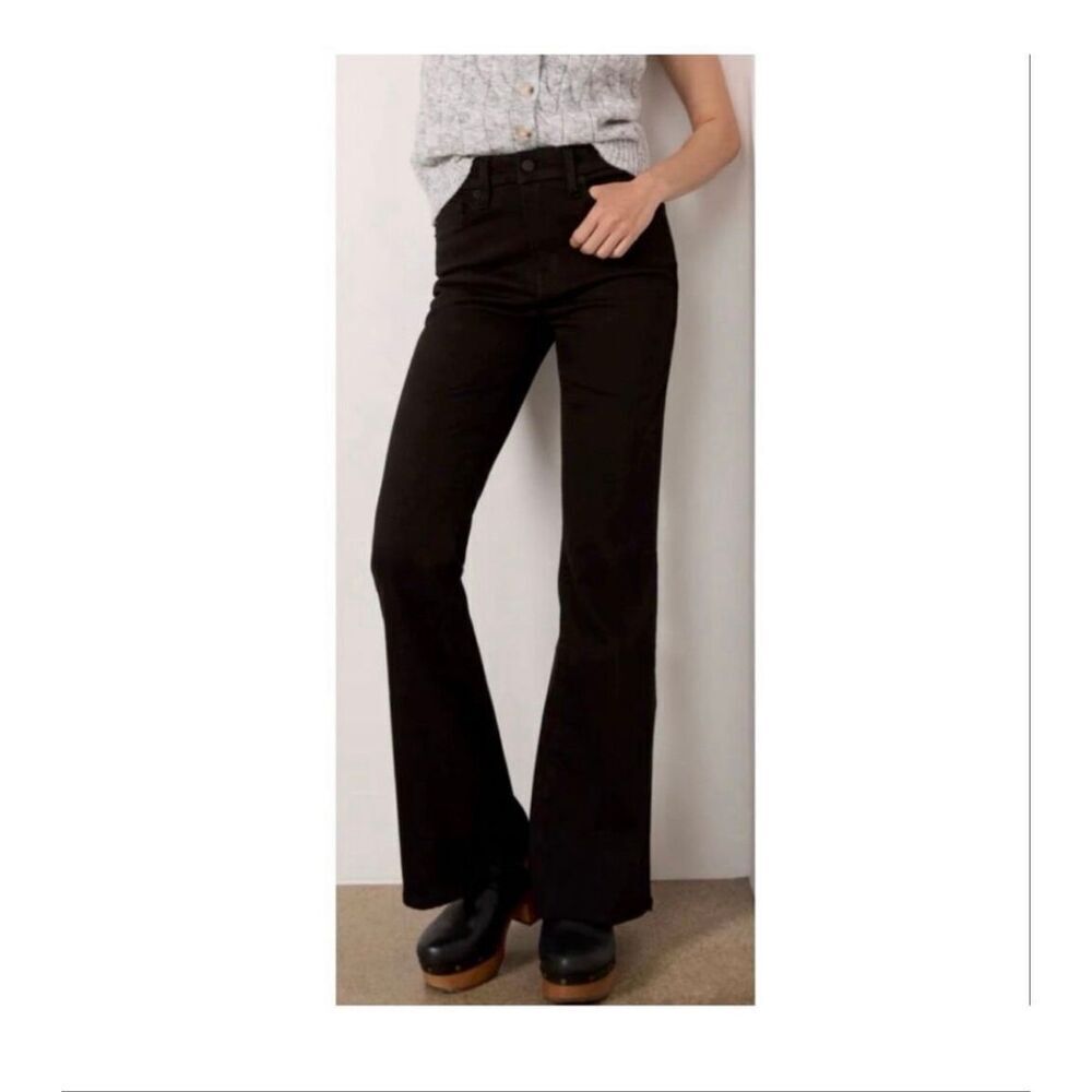 🌸 Good American Black Stretch Pull on Flare Jeans Size Medium New